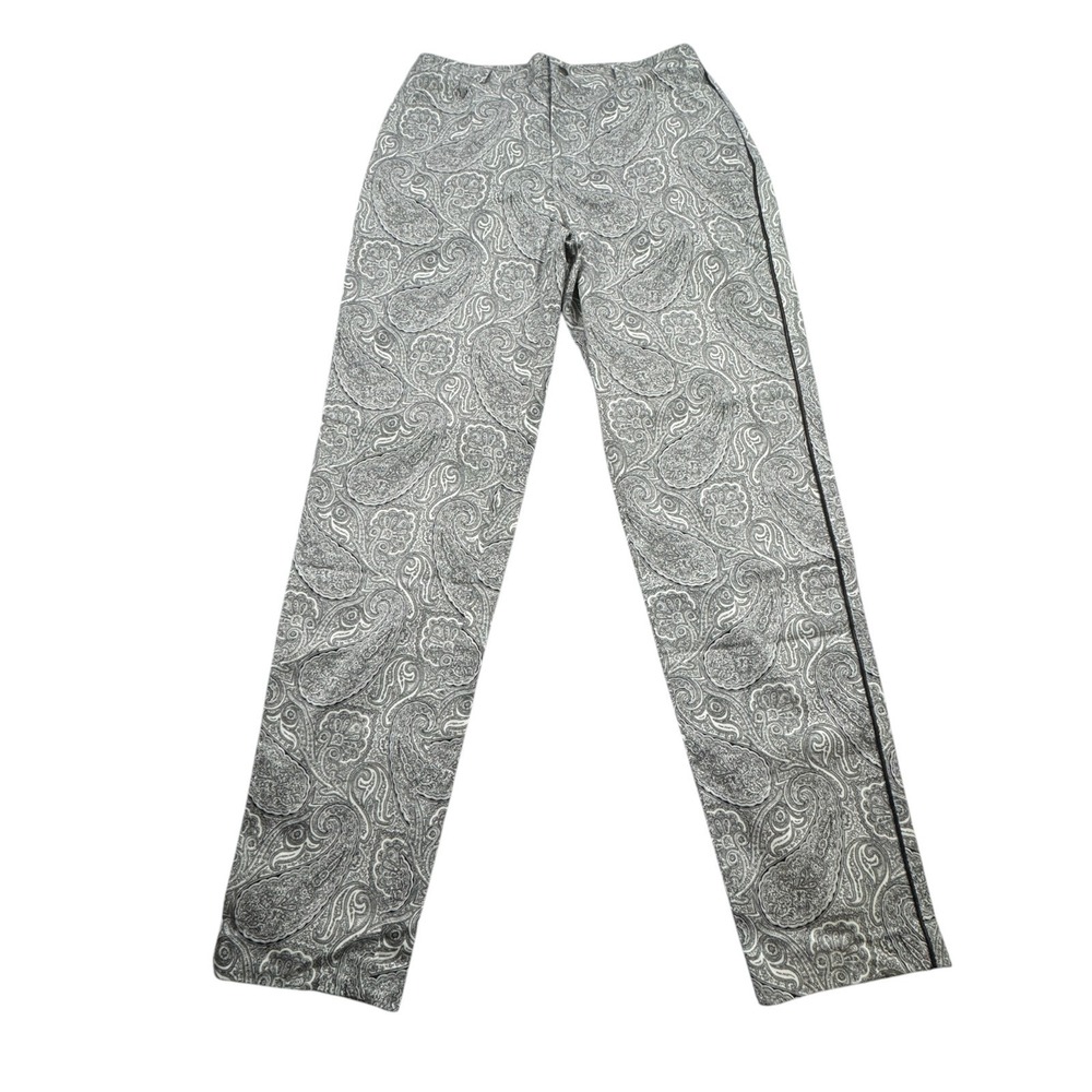 NWOT Dana Buchman Paisley Pants Womens 8 Black White Straight Leg Luxury Trouser